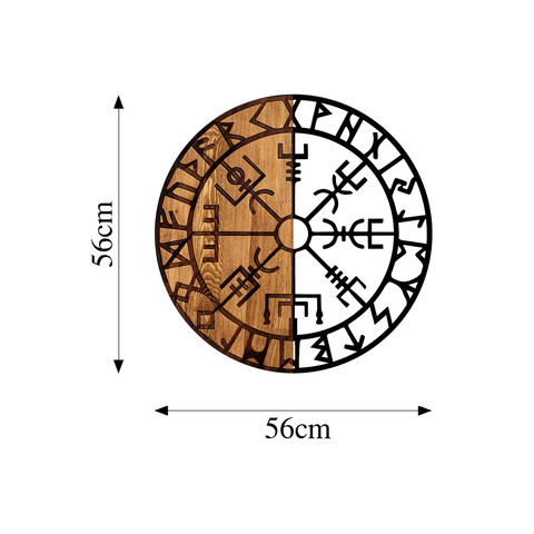 Decoratiune de perete, Vegvisir, 50% lemn/50% metal, ø56 cm, Nuc negru