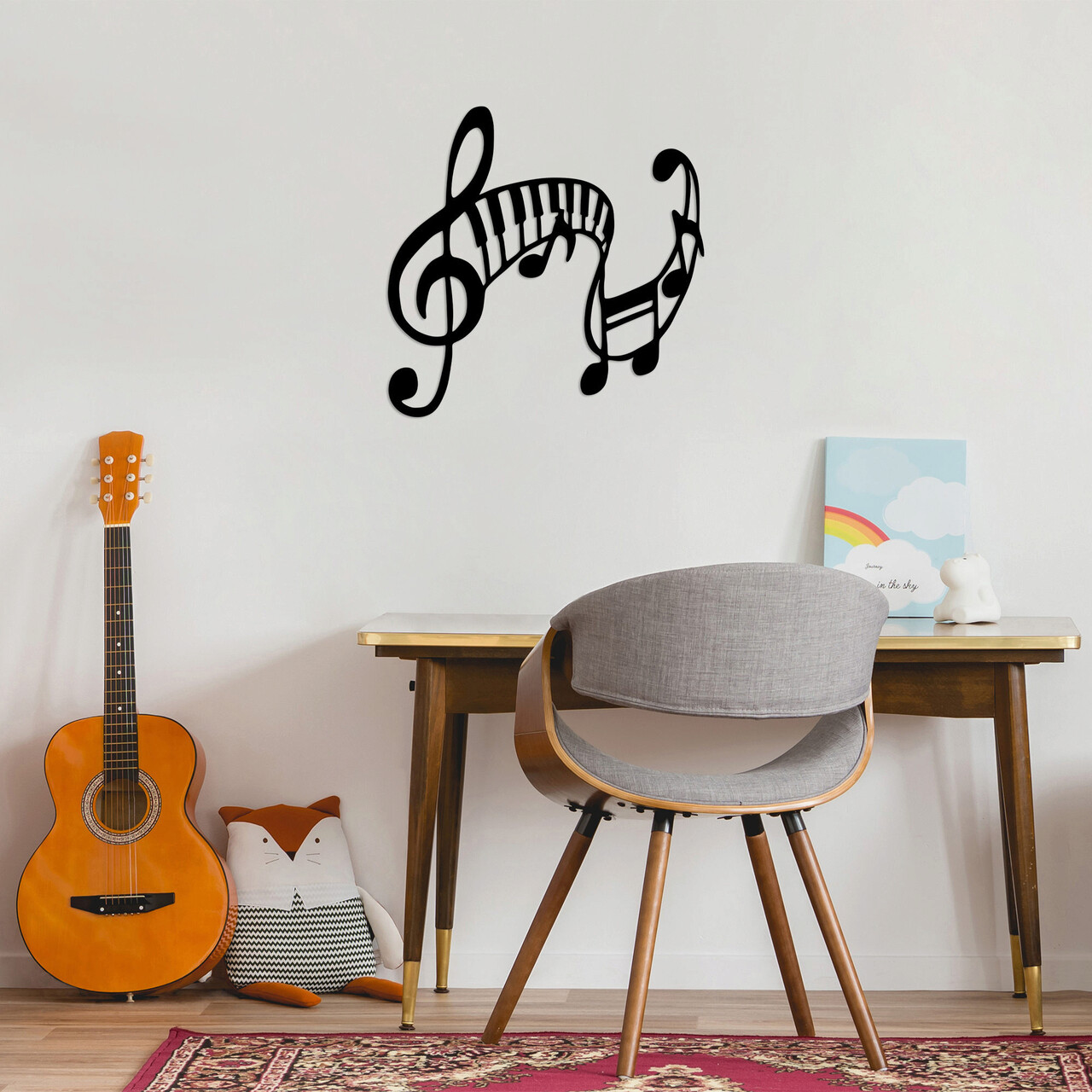 Decoratiune de perete, Musical, Metal, Dimensiune: 70 x 68 cm, Negru - 2 | YEO