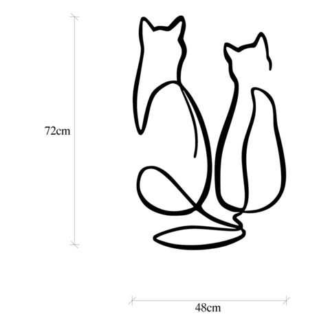 Decoratiune de perete, Couple Cat Love, Metal, Dimensiune: 72 x 0,15 x 48 cm, Negru