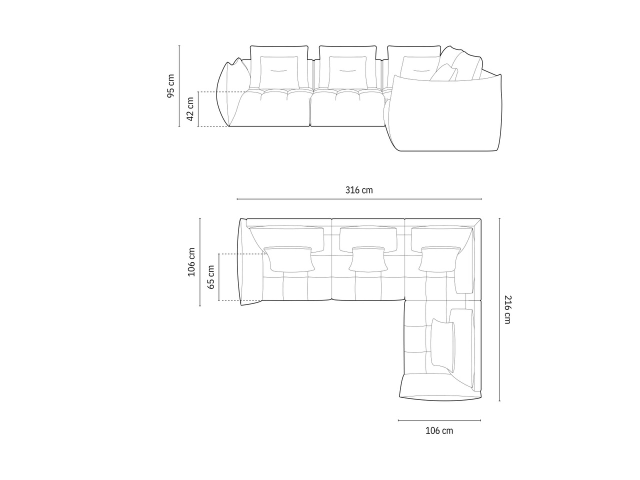 Coltar modular dreapta 3 locuri, Bloom-184, Micadoni Home, 316x216x95 cm, catifea, teracota