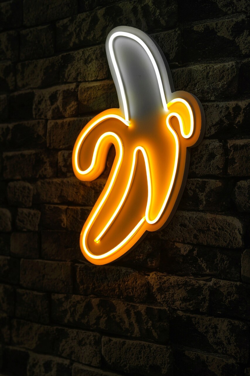Decoratiune luminoasa LED, Banana, Benzi flexibile de neon, DC 12 V, Galben/Alb