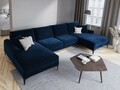 Coltar panoramic, Madara, Mazzini Sofas, 6 locuri, 334x182x90 cm, catifea, albastru regal