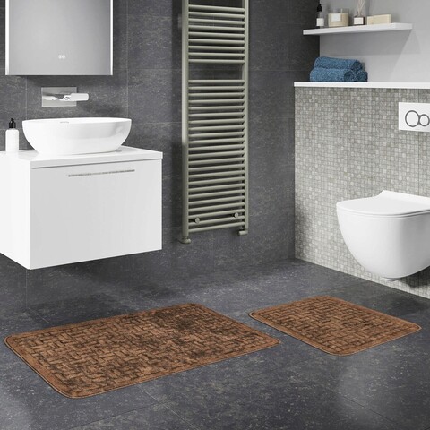 Set covorase de baie 2 piese, Alanur Home, COTTONKT000182, Bumbac, Maro