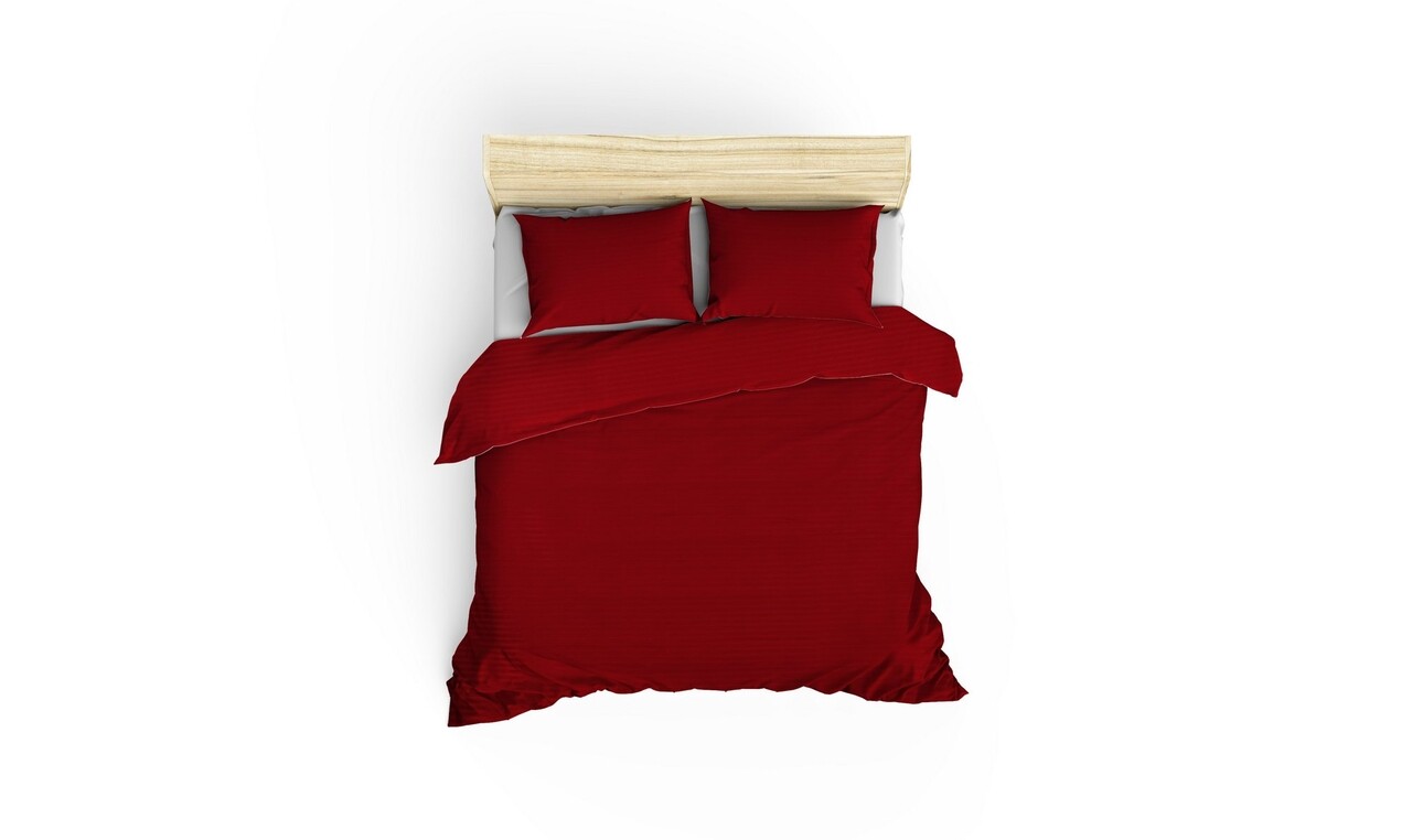 Lenjerie de pat dubla King(FR) Stripe - Claret Red v2, Cotton Box, 3 piese, 240x220 cm, bumbac satinat, rosu - 1 | YEO