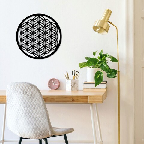 Decoratiune de perete, Flower Of Life 1, Metal, Dimensiune: 48 x 48 cm, Negru