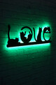 Decoratiune luminoasa LED, Cat Love, MDF, 60 LED-uri, Verde