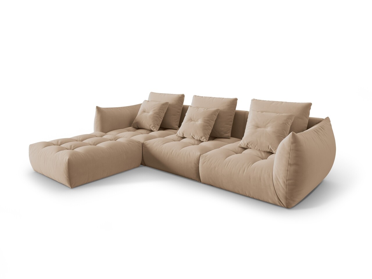 Coltar modular reversibil 2 locuri, Bloom-184, Micadoni Home, 332x216x95 cm, catifea, bej sand