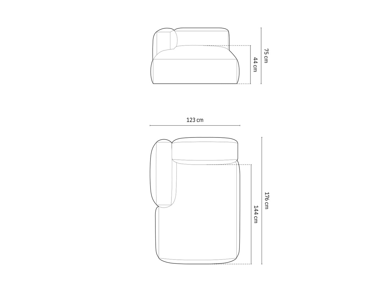 Sezlong modular living stanga 1 loc, Martina-212, Micadoni Home, 176x123x75 cm, velur, gri deschis