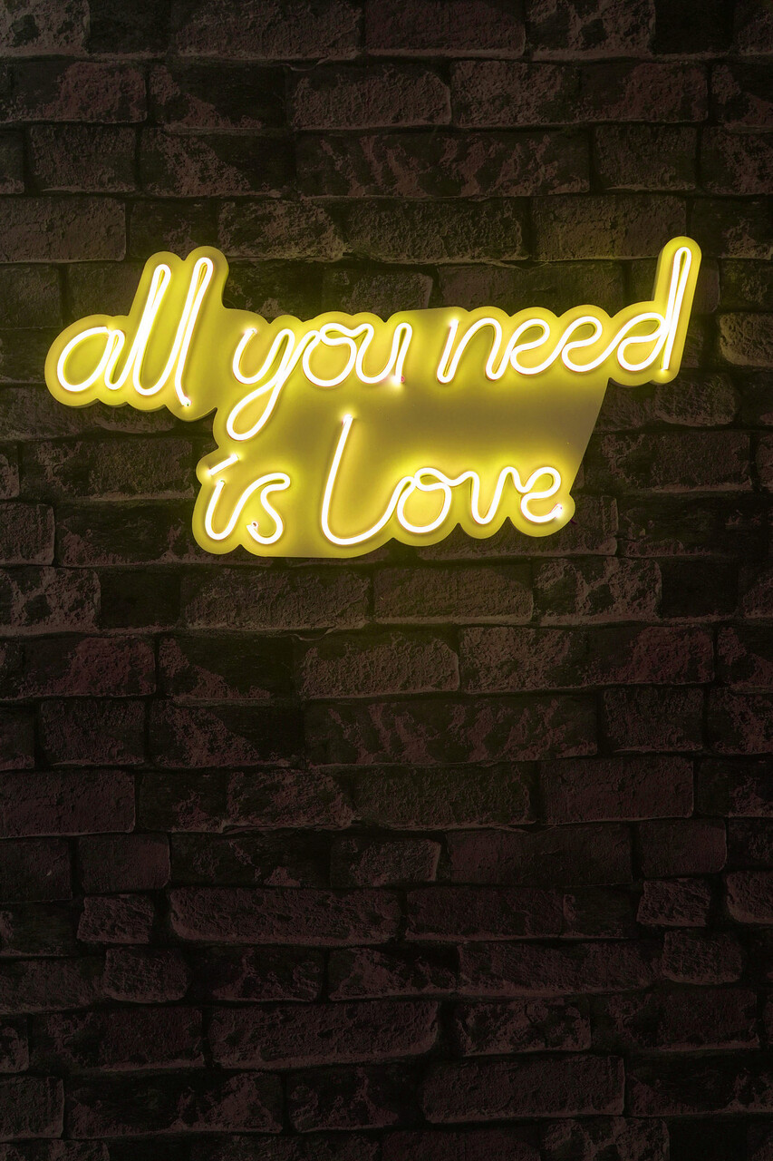 Decoratiune luminoasa LED, All You Need is Love, Benzi flexibile de neon, DC 12 V, Galben - 1 | YEO