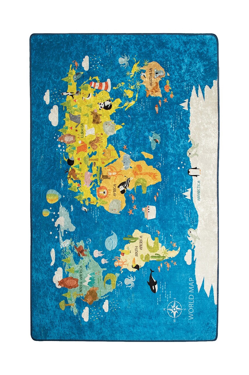 Covor, World Map , 200x290 cm, Catifea, Multicolor - 1 | YEO