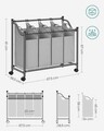 Cos de rufe cu 4 compartimente si roti, Vasagle, 4 x 35 L, 87.5 x 38.5 x 81 cm, fier/tesatura oxford, gri