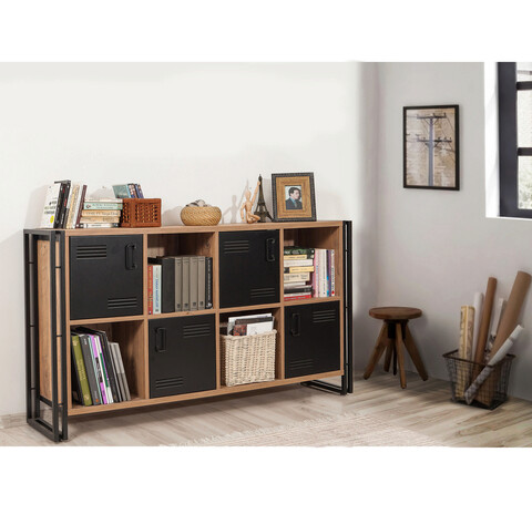 Corp biblioteca, Sapphire, Cosmo Matrix, 164x89x35cm, 100% PAL melaminat, Pinul Atlantic / Negru