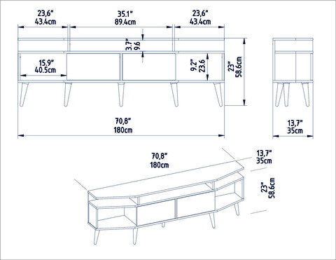 Comoda TV, Retricy, Dennis, 180x35x58.6 cm, PAL, Alb