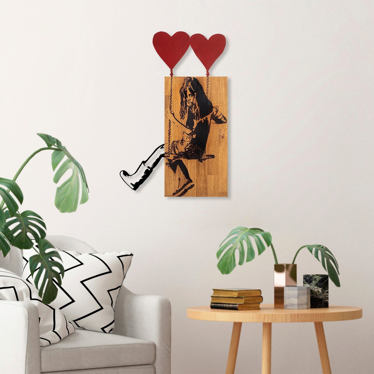 Decoratiune de perete, Banksy, Lemn/metal, Dimensiune: 50 x 80 cm, Nuc / Negru - 1 | YEO