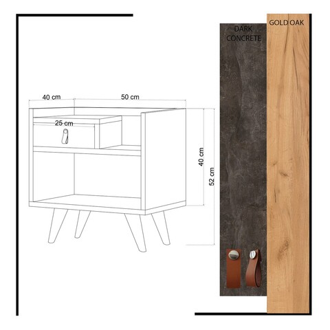 Noptiera, Mod Design, Polla, 50x52x40 cm, Stejar / Gri închis