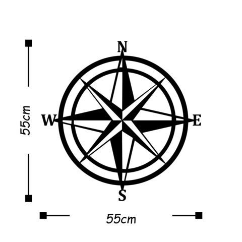 Decoratiune de perete, Compass, Metal, Dimensiune: 55 x 55 cm, Negru