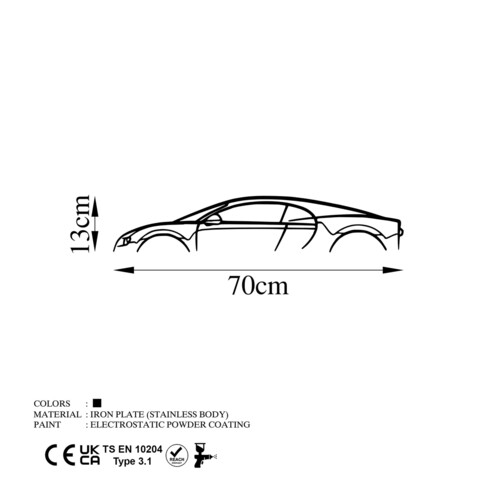 Decoratiune de perete, Bugatti Veyron Silhouette, Metal, 70 x 13 cm, Negru