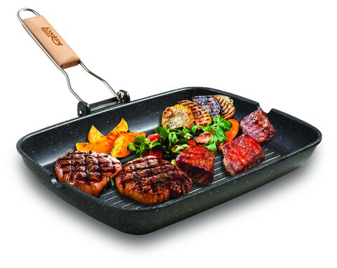 Tigaie grilll cu maner detasabil, Cooking by Heinner, 35 x 25 x 4.5 cm, aluminiu turnat cu invelis non-stick