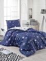 Lenjerie de pat pentru o persoana, EnLora Home, Halley - Dark Blue, 2 piese, amestec bumbac, alb/bleumarin