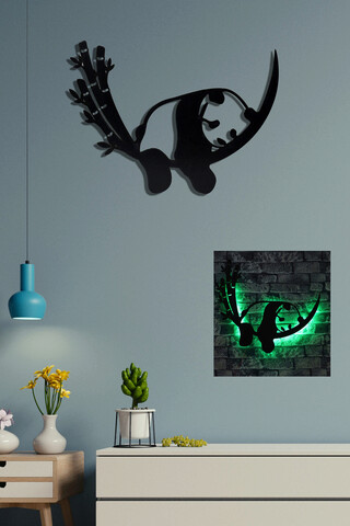 Decoratiune luminoasa LED, Baby Panda, MDF, 60 LED-uri, Verde