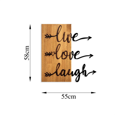 Decoratiune de perete, Live Love Laugh, Lemn/metal, Dimensiune: 55 x 58 cm, Nuc / Negru