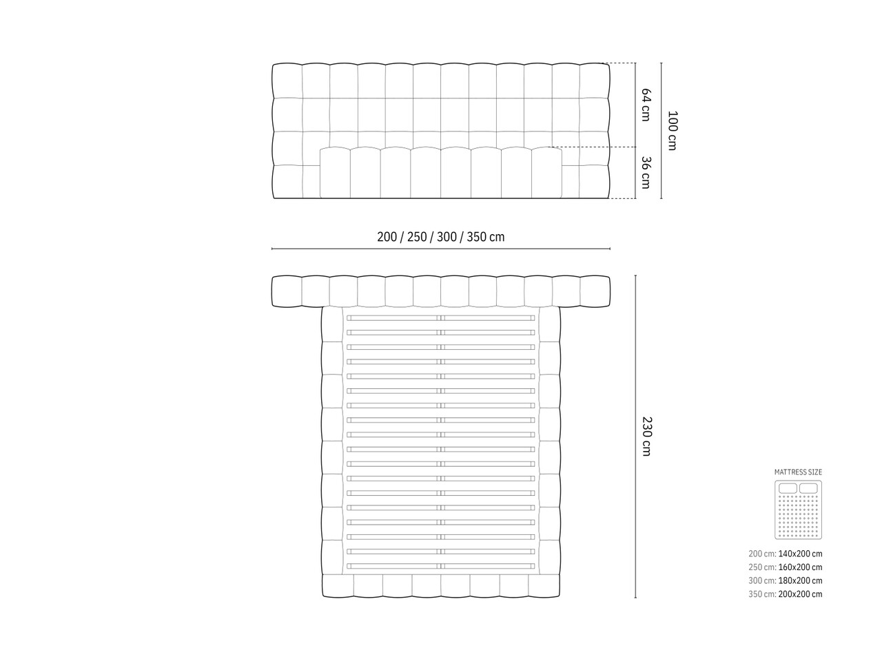 Pat tapitat cu tablie dubla, somiera rabatabila si lada depozitare, Mamaia-170, Micadoni Home, 200x200 cm, tesatura structurata, bej