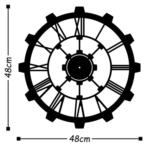 Ceas de perete, Metal Wall Clock 16, Metal, Dimensiune: 48 x 48 cm, Negru