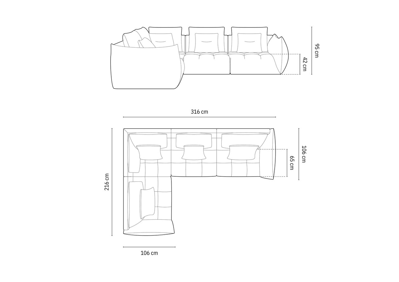 Coltar modular stanga 3 locuri, Bloom-86, Micadoni Home, 316x216x95 cm, tesatura structurata, bej inchis