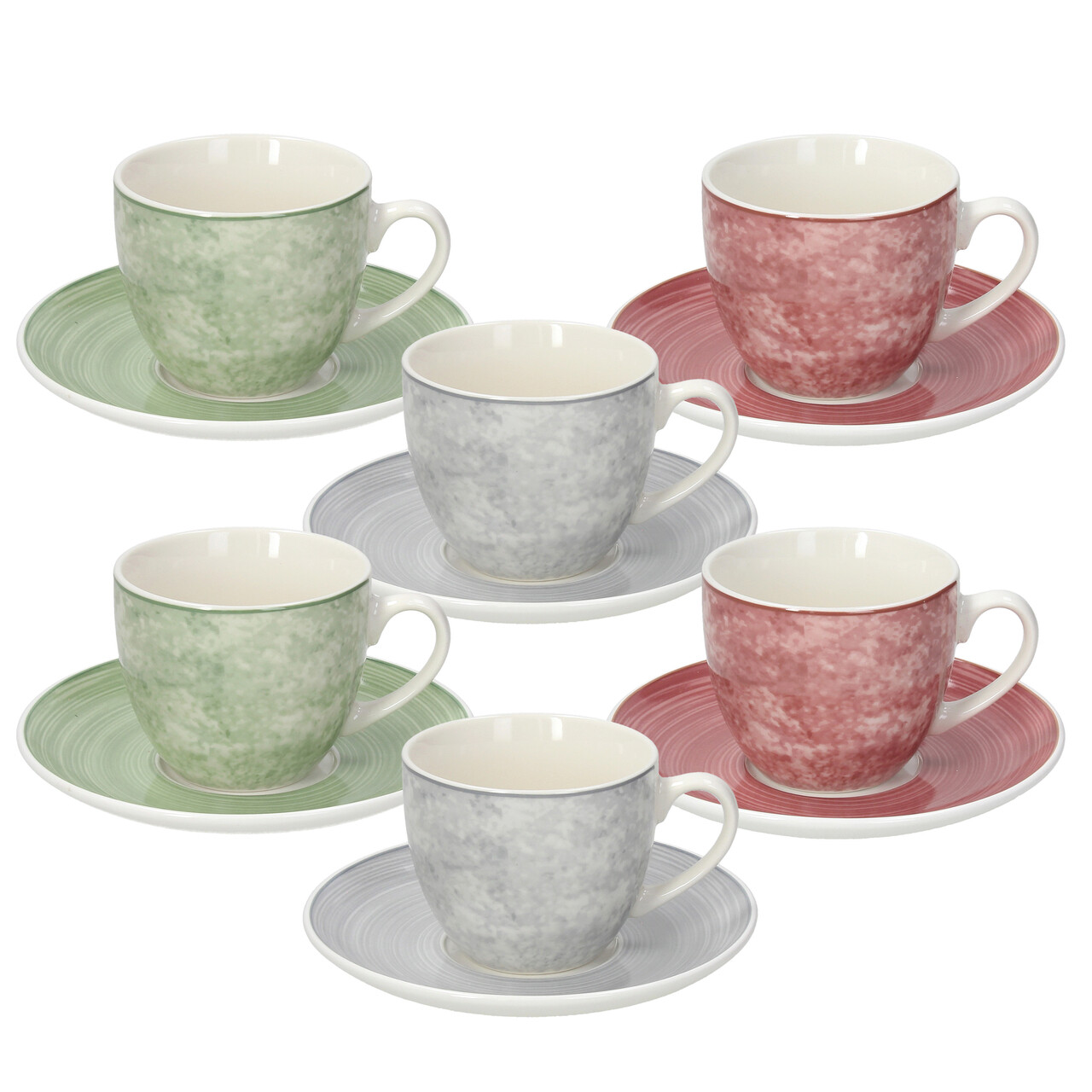 Set 6 cesti de ceai cu farfurie Iris Petra, Tognana Porcellane, 200 ml, portelan New Bone China, multicolor