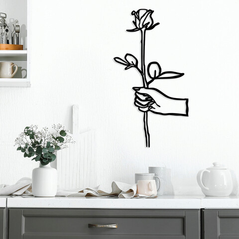 Decoratiune de perete, Rose in Hand, Metal, Dimensiune: 54 x 100 cm, Negru