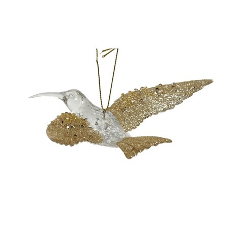 Glob Hummingbird w glitter V2, Decoris, 10.5x14x5 cm, plastic, argintiu