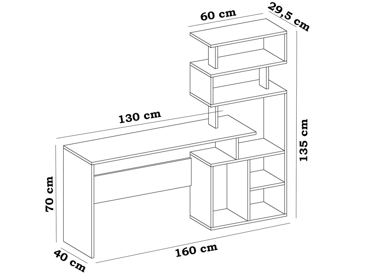 Birou Next, Decorotika, 160x40x135 cm, alb - 1 | YEO