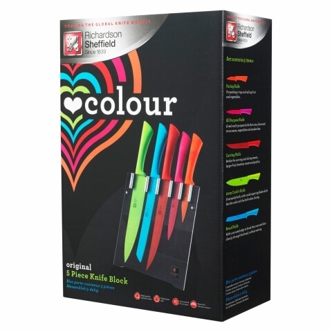 Set 5 cutite cu suport, Amefa, Love Colour, inox/plastic, multicolor