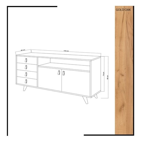 Consola, Mod Design, Lavina, 140 x 86 x 40 cm, pal melaminat, stejar/alb