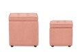 Set 2 taburete cu spatiu de depozitare Derrick, Bizzotto, 35x35x35 cm/45x45x45 cm, lemn de pin/poliester Boucle, roz pastel