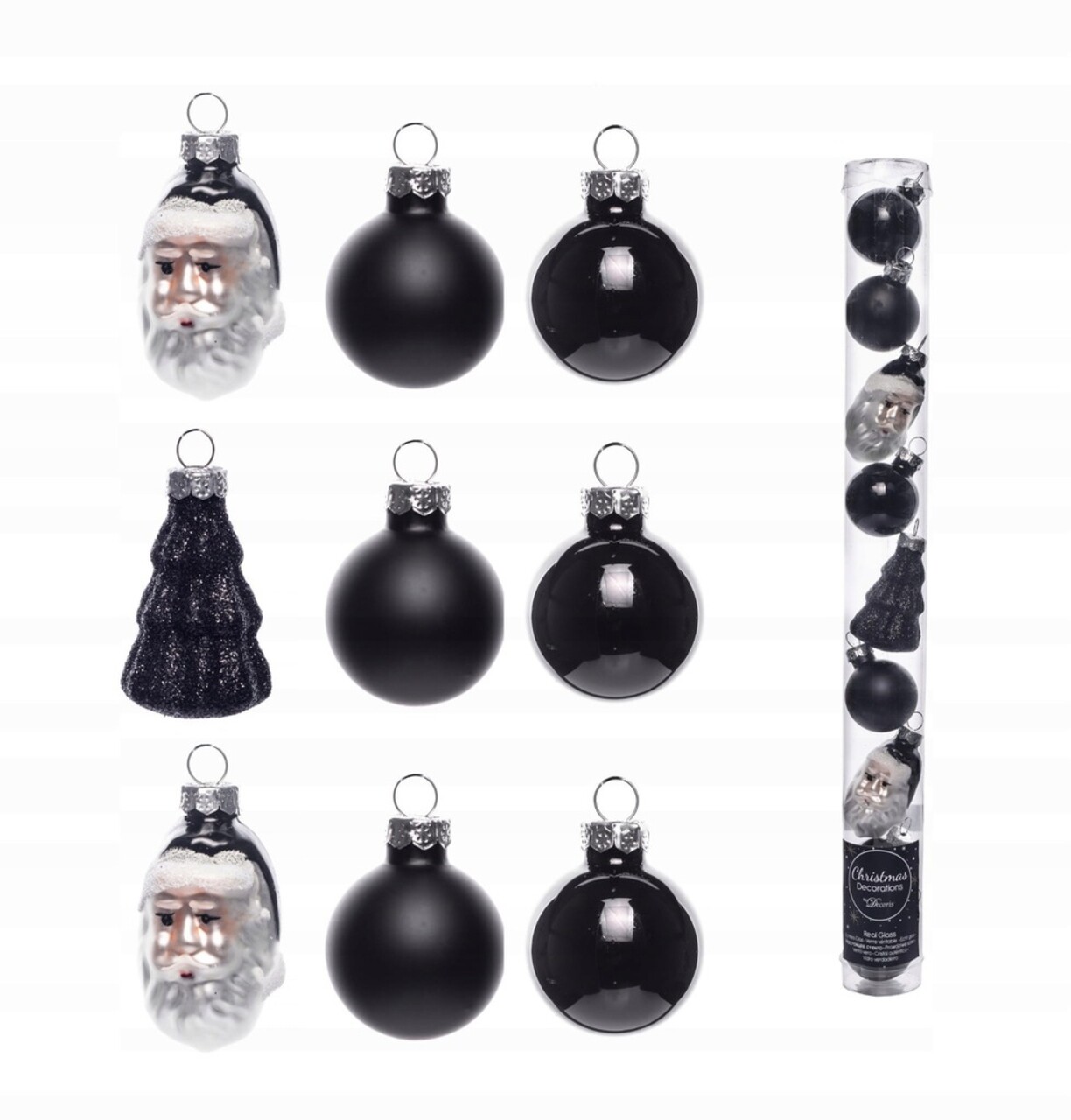 Tub cu 9 globuri Santa Claus, Decoris, sticla, negru