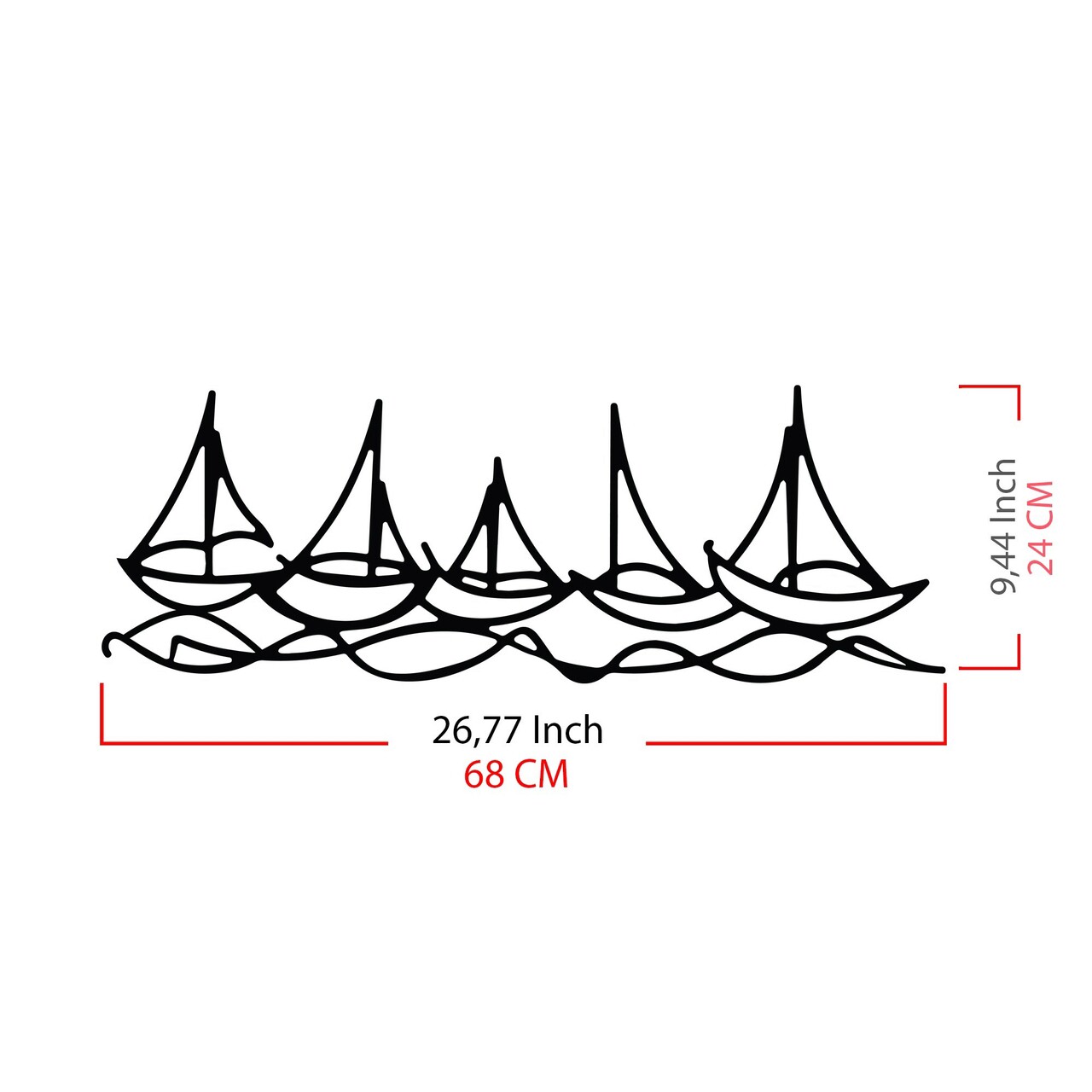 Decoratiune de perete, Ships In Water, metal, 68 x 24 cm, negru