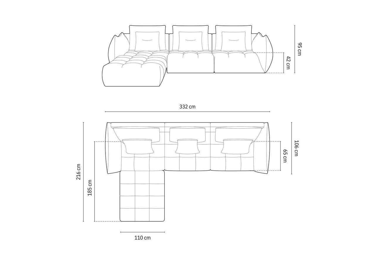 Coltar modular reversibil 2 locuri, Bloom-184, Micadoni Home, 332x216x95 cm, catifea, albastru pastel