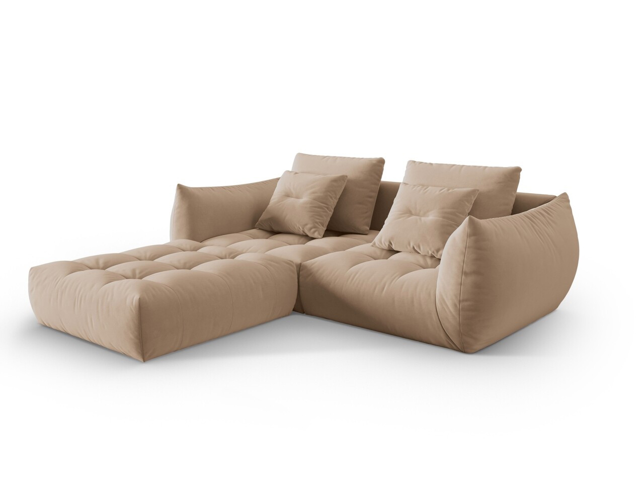 Coltar modular reversibil 3 locuri, Bloom-184, Micadoni Home, 232x216x95 cm, catifea, bej sand