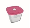 Cutie alimentara cu capac ermetic patrata, Marinex, 1 L, plastic (PP)/sticla termorezistenta, roz