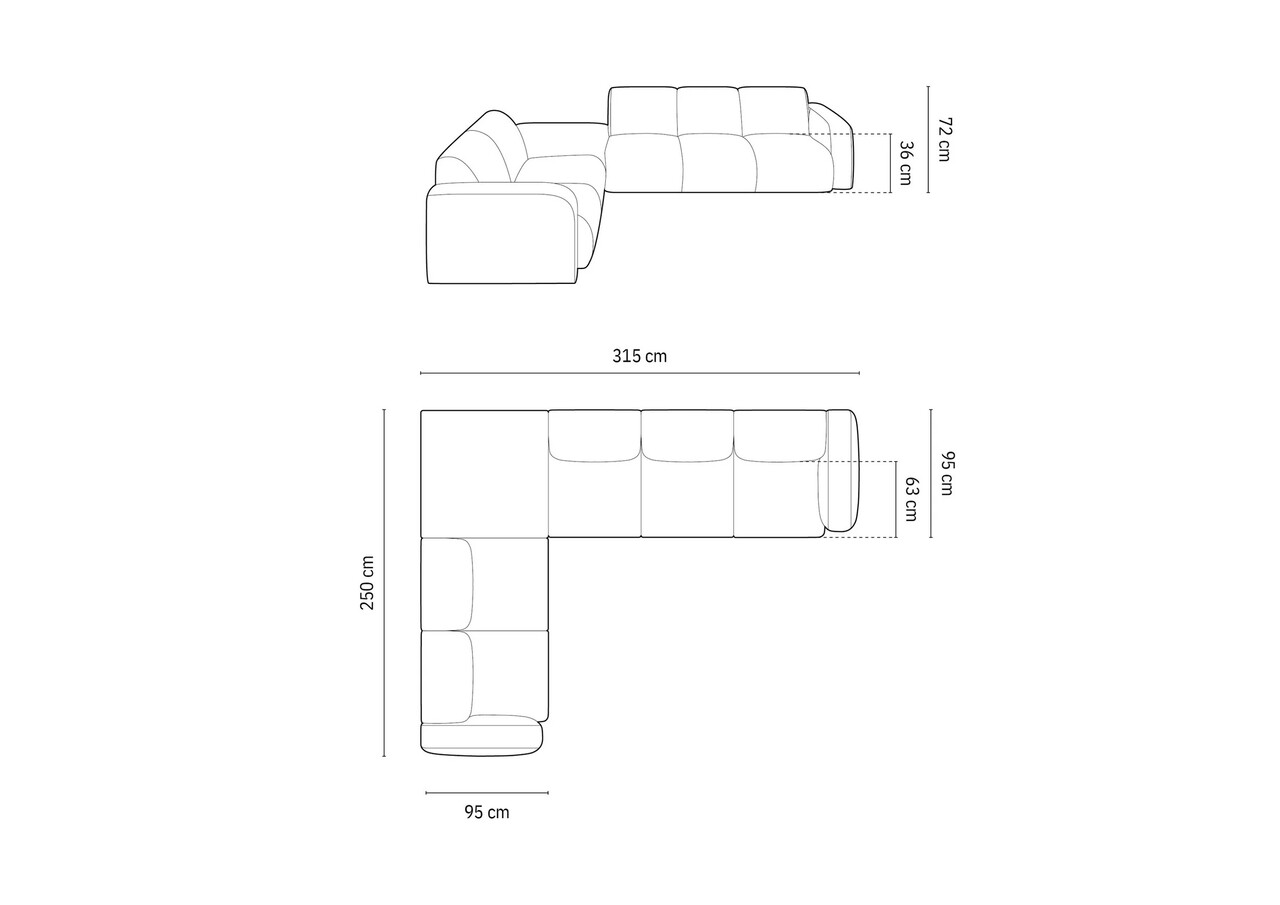 Coltar stanga 6 locuri, Molino-140, Micadoni Home, 315x250x72 cm, tesatura chenille din poliester, gri deschis