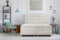 Pat matrimonial, Stockholm, Buttons E, 180x200 cm, saltea tip Pocket, topper memory, Bej