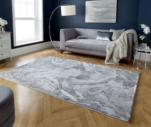 Covor Marbled Silver, Flair Rugs, 200x290 cm, polipropilena/poliester, argintiu