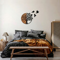 Decoratiune de perete, Tree And Birds, 50% lemn/50% metal, 92 x 3 x 71 cm, Nuc negru