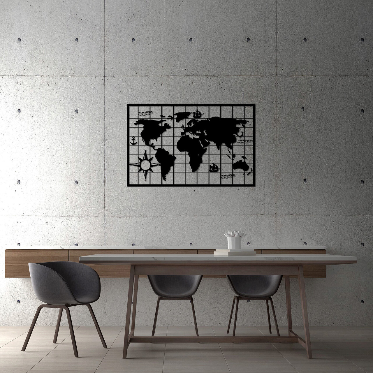 Decoratiune de perete, World Map 7, Metal, 90 x 58 cm, Negru - 2 | YEO