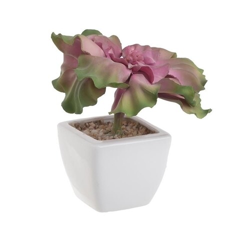 Planta decorativa InArt, 7x7x16 cm, plastic, verde/roz