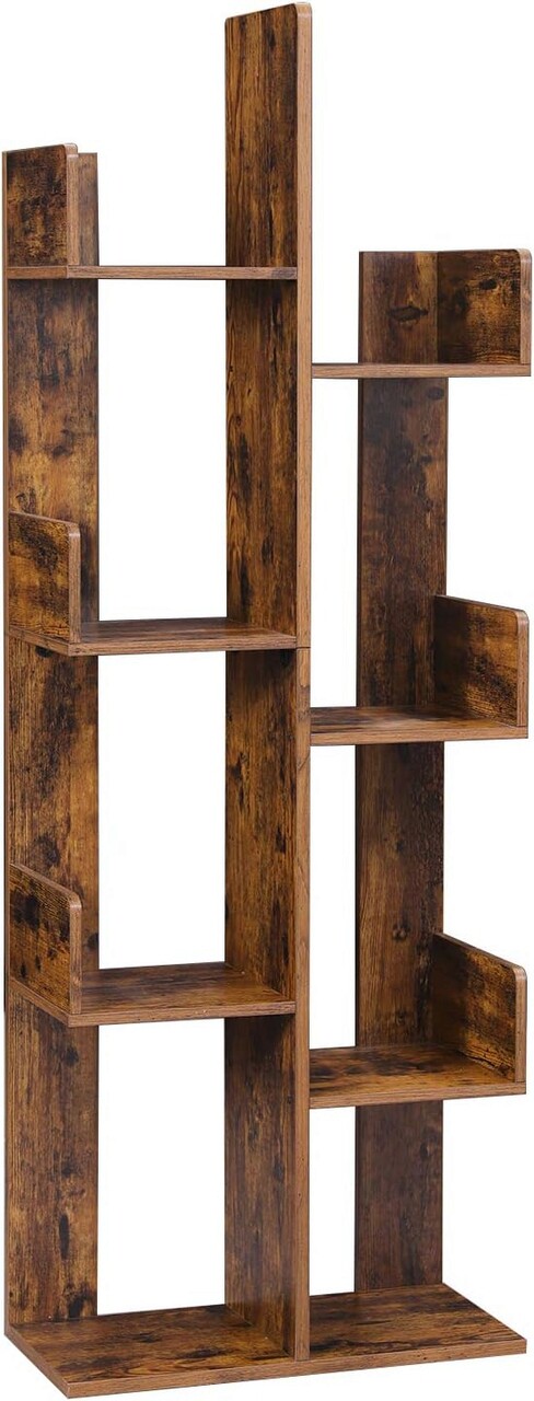 Corp biblioteca cu 8 compartimente Vasagle, 50 x 25 x 140 cm, PAL, maro rustic