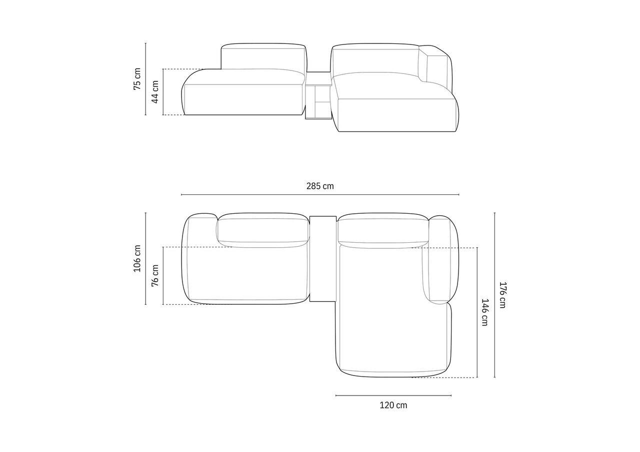 Coltar modular dreapta 2 locuri, Martina-120, Micadoni Home, 285x176x75 cm, catifea, petrol inchis