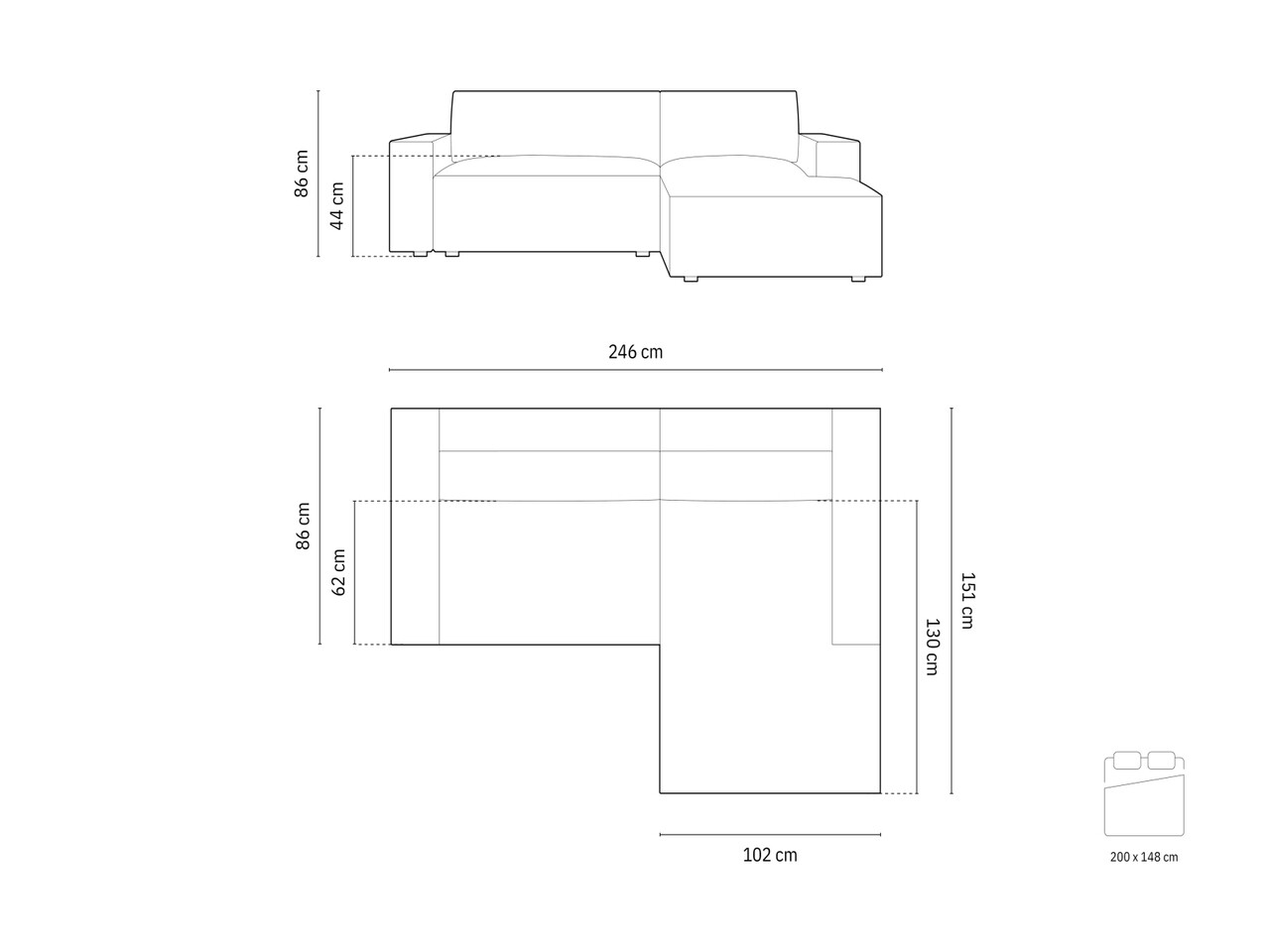 Coltar extensibil stanga 3 locuri cu lada depozitare, Jodie-78, Micadoni Home, 246x151x86 cm, tesatura structurata, albastru