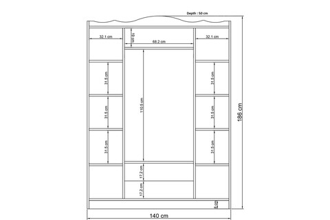 Dulap pentru haine, Glenevis, Bahar 624, 140x186x50 cm, Antracit